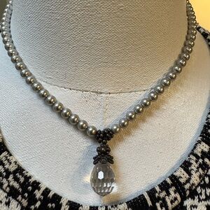 Codi Elegant Silver Pearl Necklace with Crystal Pendant